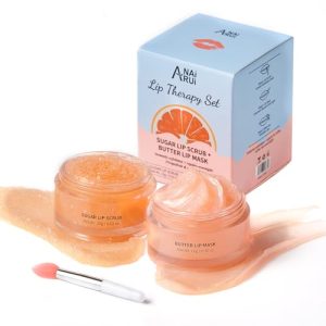 Hydrating Lip Mask & Lip Scrub Set, Lip Overnight Treatment For A Softer & Smoother Pout, Lip Exfoliator Scrub and Moisturizer Set With Grapefruit, No