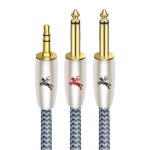 Impeto 3,5mm Klinke auf 2x 6,35mm Mono Y AudioKabel [1m] Instrument Kabel Unterstützt für Mixer, Audio Recorder, Gitarre, Verstärker, Mikrofon -1m