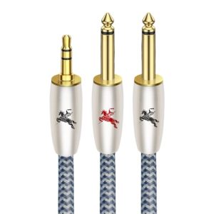 Impeto 3,5mm Klinke auf 2x 6,35mm Mono Y AudioKabel [1m] Instrument Kabel Unterstützt für Mixer, Audio Recorder, Gitarre, Verstärker, Mikrofon -1m