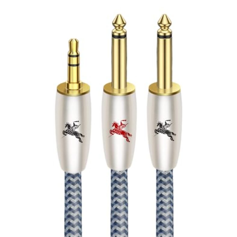 Impeto 3,5mm Klinke auf 2x 6,35mm Mono Y AudioKabel [1m] Instrument Kabel Unterstützt für Mixer, Audio Recorder, Gitarre, Verstärker, Mikrofon -1m