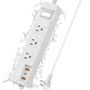 IPX6 Outdoor Power Strip Weatherproof, 3 Outlets 6ft Outdoor Extension Cord Waterproof Surge Protector for Home Office. White 6FT