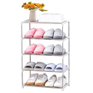ivaxdayuqan Small Shoe Rack, 5-Tier Shoe Racks Storage Organizer, Space Saving Metal Tall Narrow Shoe Rack, Stackable Slim Shoe Shelf for Wardrobe Hal