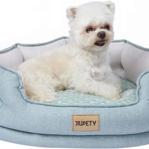 Jiupety Large Cat Bed for Indoor Cats, Washable Cozy Small Dog Bed in Luxury Fabrics, Pet Bed with Side for Kitten and Puppy, M (20"×19"×6"), Green