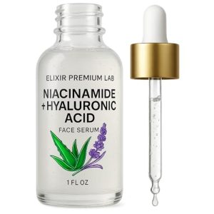 Korean Hyaluronic Acid and Niacinamide Serum for Face Skin Care – Reinforced with Glycerin, Vitamin E – Dark Spot Correcting Glow Serum for Women,