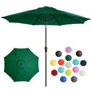 LOUNZY 9FT Large Outdoor Patio Umbrella Table Umbrella-UV Resistant,Easy Push Button Tilt and Crank,8 Sturdy Fiberglass Ribs Pool Umbrella for Patio,B
