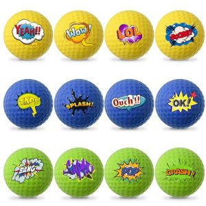 Mile High Life Practice Golf Balls, 12 Pack Foam Balls, Unique Patterns Golf Balls, Novelty Golf Gift for Men, Women 4 Pack (yellow, blue and green)