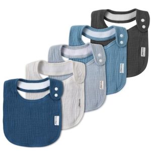 Muslin Bibs for Baby Boys Girls,Organic Muslin Baby Bib for Drooling and Teething,Soft Bandana Drool Bibs 5 Pack Haze