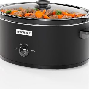 [NEW] MAGNIFIQUE Oval Manual Slow Cooker with Keep Warm Setting - Perfect Kitchen Small Appliance for Family Dinners Black 6 QT