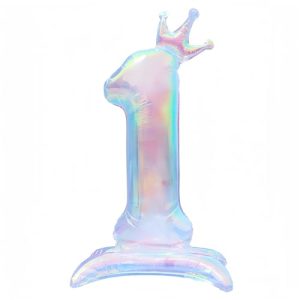 Number 1 Iridescent Balloons 40 Inch/Number Large Foil Number Balloons/Happy 1st Birthday Party Decorations for Boy or Girl/Clear Foil Decorative Fold