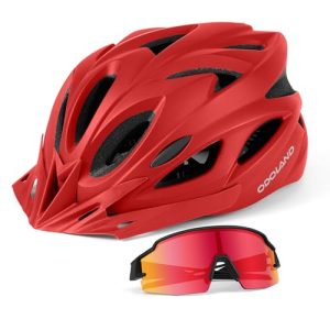 Odoland Adult Bike Helmet with Cycling Sunglasses,Bicycle Helmet Mountain Road Bike Cycling Certified Lightweight Adjustable Helmet for Men Women Red