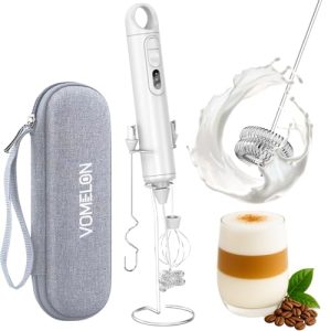 Rechargeable Milk Frother Handheld 3 Speed Coffee Foamer [3 Whisk] Electric Drink Mixer for Latte, Cappuccino, Coffee, Eggs, Hot Chocolate, White