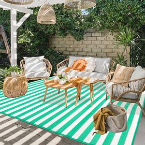 Reversible Outdoor Rugs for Patio Decor 5x8ft Striped Waterproof Portable Outdoor Carpet Large Plastic Straw Rug Indoor Outdoor Area Rug Floor Mat for