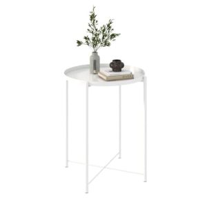 Round Small Side Table, Indoor Outdoor Metal End Table with Removable Tray, Modern Style Sofa Side Table Bedside Table, Accent Table for Living Room,