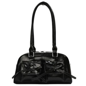 Shoulder Bag for Women - Coquette Bow Hobo Handbag In Red Leather Z01-black
