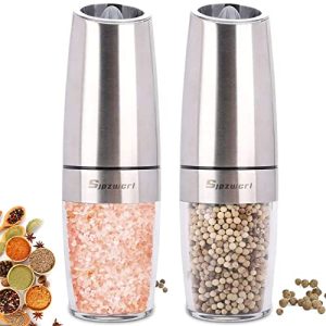 Sjpzwcrl Electric Pepper Mill Grinder: Automatic Salt and Pepper Grinder Set Battery Operated Spice Shakers Salt Dispenser Refillable Adjustable with