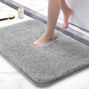 Soft Absorbent Microfiber Bath Mat,Rubber Backing Shaggy Bath Carpet,Bath Rug for Bath,Shower,Light Grey 24x16 16"x24" Light Grey
