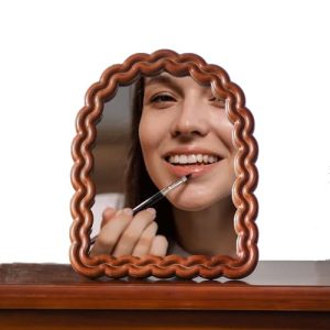 Table Mirror, Vanity Desk Mirror with Stand Decorative, Wood Desk Dressing Makeup Mirror for Countertop, Bedroom, Bathroom, Living Room