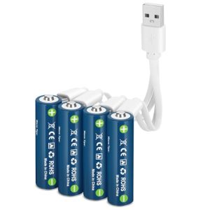 USB Rechargeable Lithium AA Batteries 1.5V 2800mWh 4 Pack with USB 4 in 1 Type CCharging Cable 2Hrs Fast Charge for Trip 4 Pack