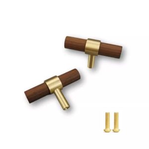 Walnut Dresser Knobs,Luxury Materials,2-Pack, Knobs for Dresser Drawers 1.97" Length Knobs for Drawers Dark Brown Single Hole Wood Dresser Knobs Brass