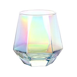Wine Glass, Stemless Wine Glass for Red and White Wine, Iridescent Diamond Shaped Glassware for Whiskey, Cocktail, Gift for Anniversary, Wedding, Hous