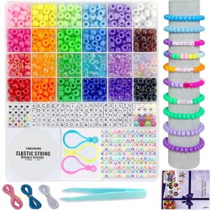 YMSDZHL 1000PCS Bracelet Making Kit, Friendship Jewelry Necklace Bracelet kit 24 Colors 9mm Pony Beads for Bracelet Making Beads, Letter Bead for Jewe