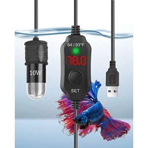AquaMiracle Adjustable 10W Betta Heater Small Aquarium Heater Submersible Fish Tank Heater 5V/2A USB Powered Super Mini Aquarium Heater with Digital D
