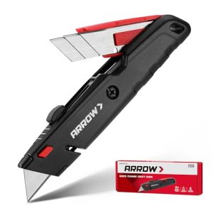 ARROW Retractable Box Cutter, Quick Change Utility Knife with Blade Storage Design, Heavy Duty Aluminum Razor Knife, Twine Cutter, 3 Extra SK2 Blades