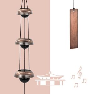 ASTARIN Temple Wind Chime, Red Copper Wind Chimes with 3 Bells, Feng Shui Wind Chimes for Home Yard Outdoor Decoration, A Great Memorial Wind Chime fo