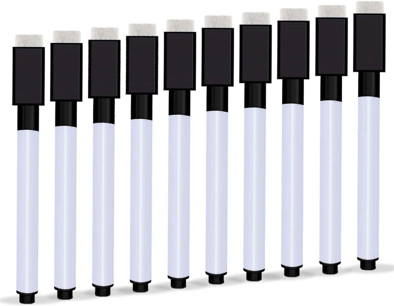 Autoau Whiteboard Marker 10 Stück, Folienstift Abwischbar mit Magnetisch Dry Erase Marker Stifte Schwarz für Whiteboards Memoboard Pinnwand Flipchar