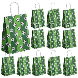 BoAn 12pcs Soccer Party Gifts Bags,with Handles Soccer Goodie Bags,Football Themed Party Bags,Soccer Candy Treat bags,Birthday Party Favor Gift Bags�
