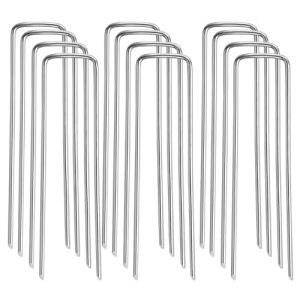 Cheardia 12 Pack Garden Stakes Landscape Staples, 5 inch U-Shaped Tent Stakes 11 Gauge Galvanized SOD Pins Lawn Stakes for Weed Barrier Fabric Securin