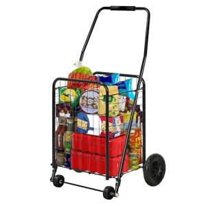 DWVO Folding Shopping Cart with Wheels, Rolling Foldable Grocery Cart for Seniors, Portable Collapsible Utility Cart for Shopping Groceries Laundry St