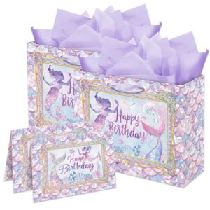 ENERFLAT Mermaid Gift Set 2 Sets of 13 Inch Party Supplies for Girls Little Mermaid Birthday Bags with Wrapping Paper and Card Perfect Party Favors