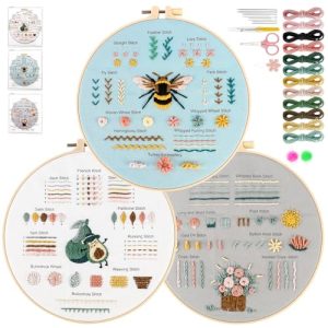 Estefanlo Embroidery Kit for Beginners-3 Sets Printed Patterns Cross Stitch Kits,Embroidery Crafts for Adults Beginners with Easy to Follow Instructio