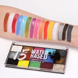 Face Paint Kit, 15 Colors Water Based Painting Palette with Brushes Body Paint Face Makeup Safe and Easy to Clean for Halloween Carnivals Cosplay Part