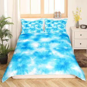 Feelyou Blue Watercolor Duvet Cover Queen Size Art Design Modern Comforter Cover Watercolor Textured Bedspread Cover Simple Pattern Bedding Set for Ki
