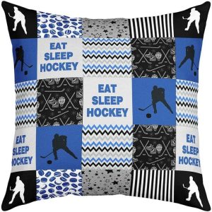 Feelyou Ice Hockey Throw Pillow Cover for Couch Sofa Bed, Hockey Player Hockey Punk Decorative Pillows Cushion Cover, Blue Grid Geometric Pillow Inser