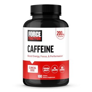 Force Factor Caffeine Pills 200mg, Caffeine Tablets to Boost Energy, Focus, Strength, and Performance, Premium Quality Caffeine Pills and Energy Suppl