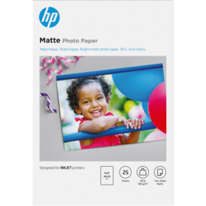 HP Matte Photo Paper, 48 lb, 4 x 6 in. (101 x 152 mm), 25 sheets 6QH46A