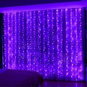 HXWEIYE 300LED Purple Fairy Curtain Hanging Lights with Remote 8 Modes Timer for Bedroom, 9.8x9.8Ft USB Plug in Christmas Fairy String Lights for Outd