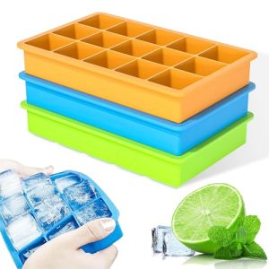 Ice Cube Tray, 3 Pack Silicone Ice Tray Easy-Release Flexible 15 Ice Cube Molds, Stackable Ice Trays for Freezer, Ice Cube Size 1.2 IN for Cocktail, W