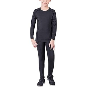 LANBAOSI Boys & Girls Long Sleeve Compression Shirts and Pant 2 Pcs Set Black Line 14