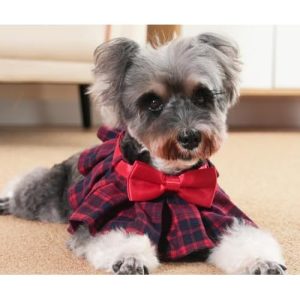 Lovelyshop pet Serial Red Plaid Cotton Blend Dog/Cat Collar Scarf with Red Bowtie for Chirstmas Valentine Holiday Pet Costume-Medium Size Plaid Medium