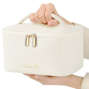 Meiyuuo Cute Makeup Bag Small Cosmetic Bags for Women Medium Pouch Toiletry Bag Waterproof Organizer(Light Beige)