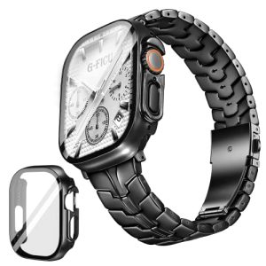Metal Band and Case for Apple Watch Ultra Band 49mm, Men Business Rugged Stylish Bracelet, Highly Textured Metal, Powerful Cool Band for iWatch Ultra