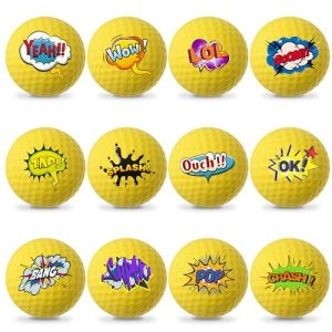 Mile High Life Practice Golf Balls, 12 Pack Foam Balls, Unique Patterns Golf Balls, Novelty Golf Gift for Men, Women 12 Pack yellow