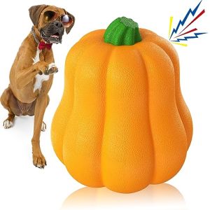 Pumpkin Squeaky Dog Toy for Medium & Large Breeds, Interactive Fetch & Chew Toy for Aggressive Chewers, Fun Halloween Theme for Playtime (Pumpkin)