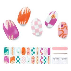 Semi Cured Gel Nail Strips, 20 pcs Gel Nail Stikers, Gel Nail Wraps Semi Cured, Salon-Quality, 2 Weeks Long Lasting Fanatical Grid
