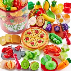 Shimirth 67Pc Pretend Play Food Sets for Kids Kitchen, Pizza Toy Food & Cutting Fake Food - Fruits & Vegetables, Play Kitchen Toys Accessories, Preten