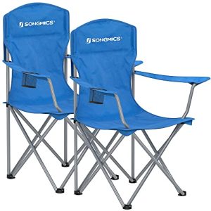 SONGMICS 2 Pack Folding Camping Chairs, Load 330 lb, Cup Holder and High Backrest, Heavy-Duty Structure, for Lawn, Garden, Fishing, Terrace